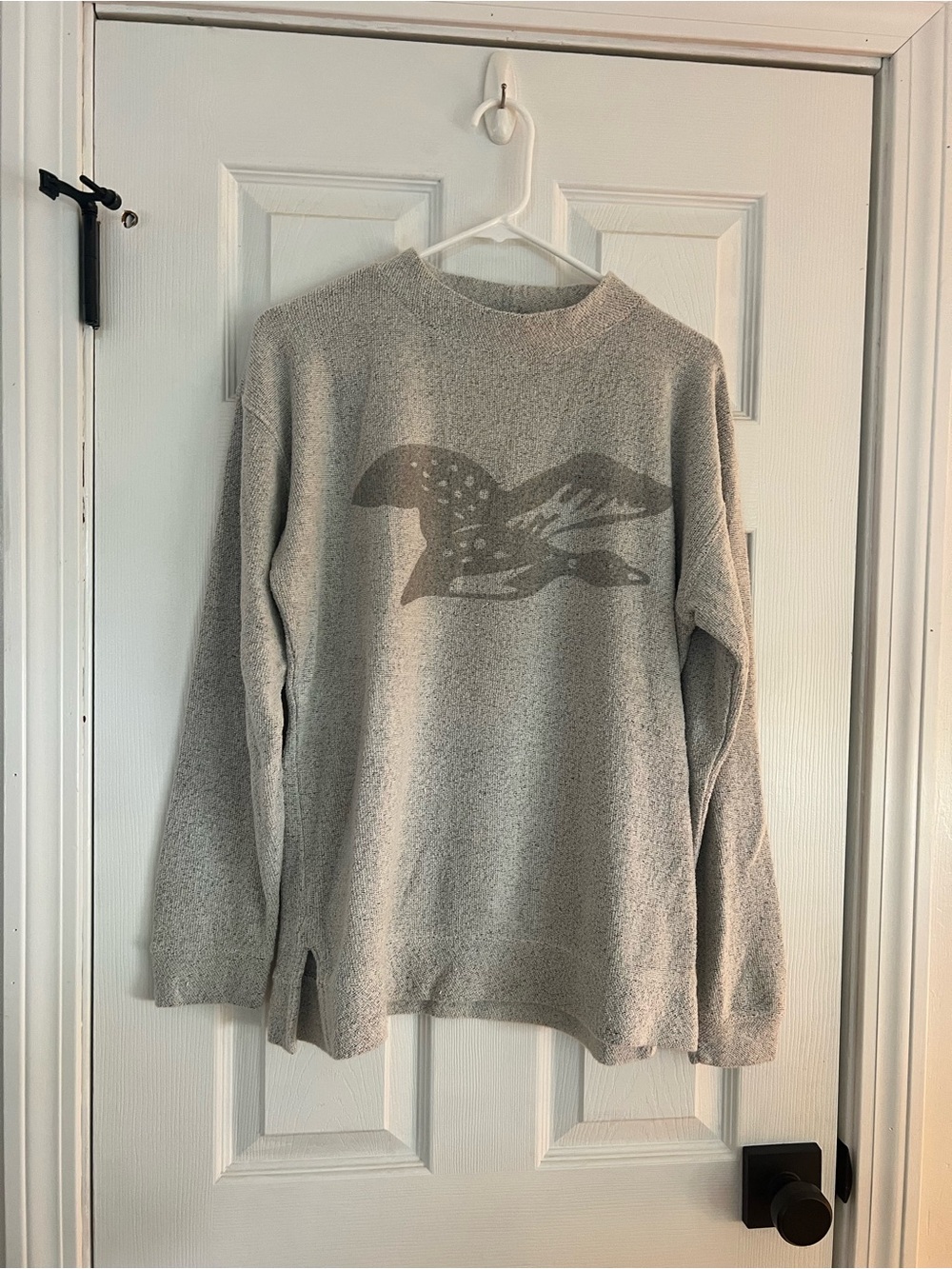Women’s Light Gray Crewneck Sweater with Loon Graphic